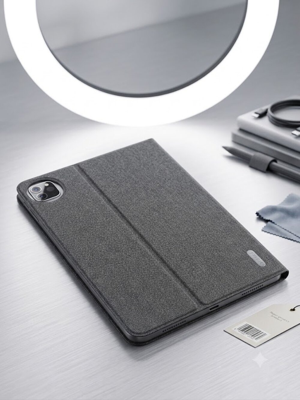 Premium Charcoal Grey Textured Folio iPad Case